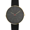 ARNE JACOBSEN BANKERS 34 MM GRÅ MED SORT LÆDER - 53109-1601G