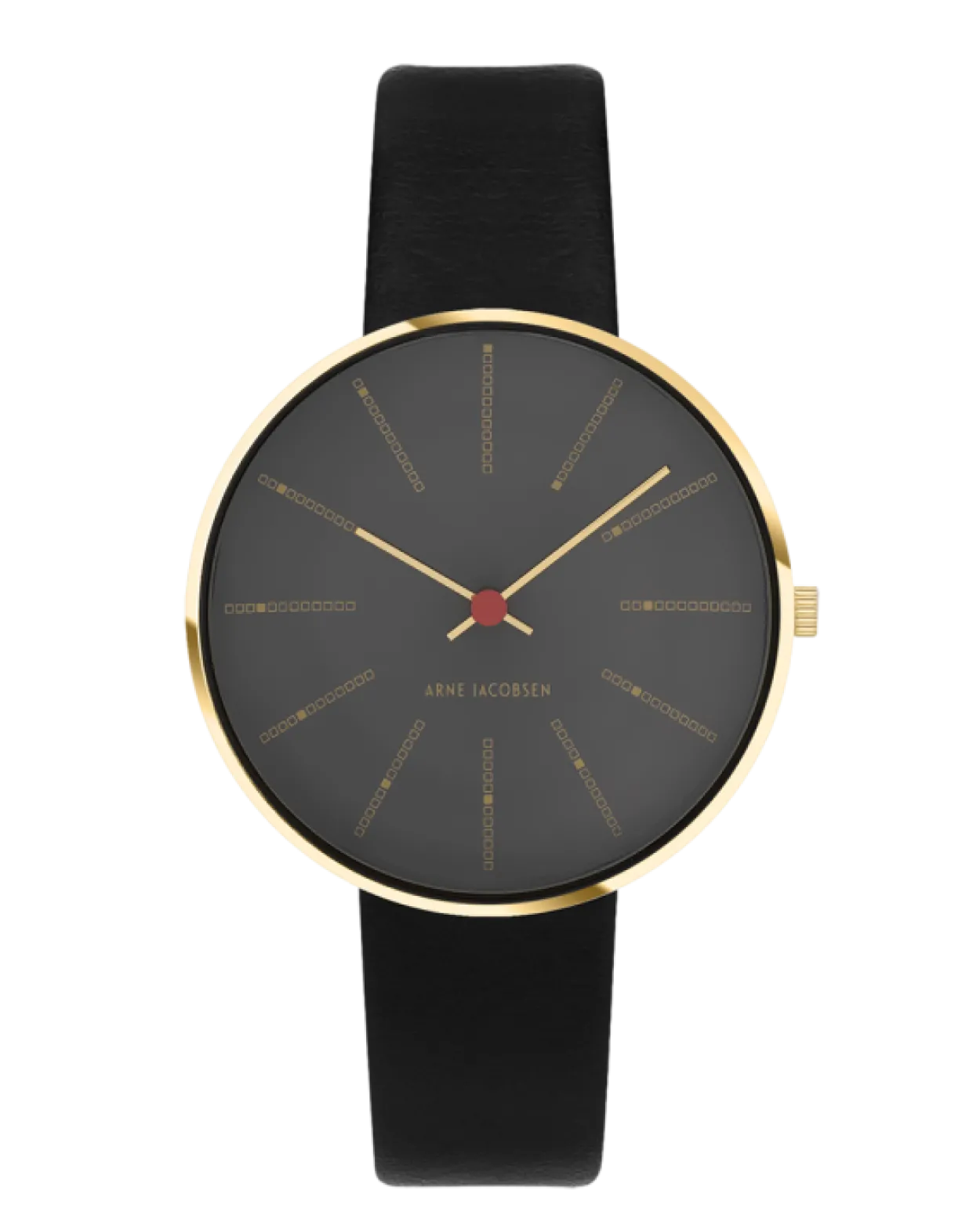 ARNE JACOBSEN BANKERS 34 MM GRÅ MED SORT LÆDER - 53109-1601G