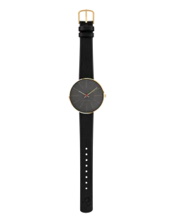 ARNE JACOBSEN BANKERS 34 MM GRÅ MED SORT LÆDER - 53109-1601G