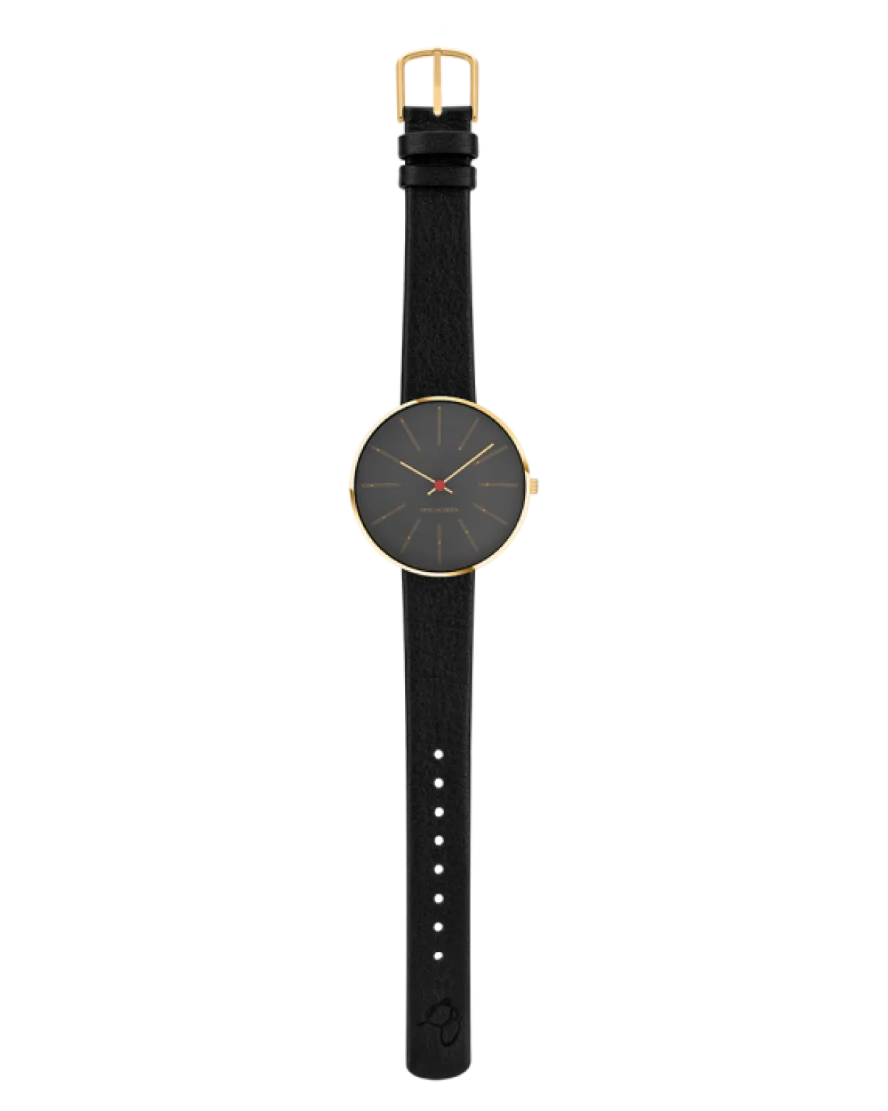 ARNE JACOBSEN BANKERS 34 MM GRÅ MED SORT LÆDER - 53109-1601G