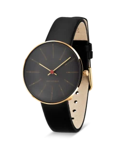 ARNE JACOBSEN BANKERS 34 MM GRÅ MED SORT LÆDER - 53109-1601G