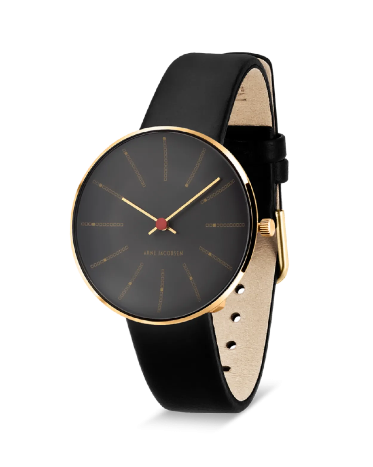 ARNE JACOBSEN BANKERS 34 MM GRÅ MED SORT LÆDER - 53109-1601G