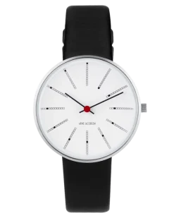ARNE JACOBSEN BANKERS 34MM STÅL OG SORT LÆDER - 53101-1601