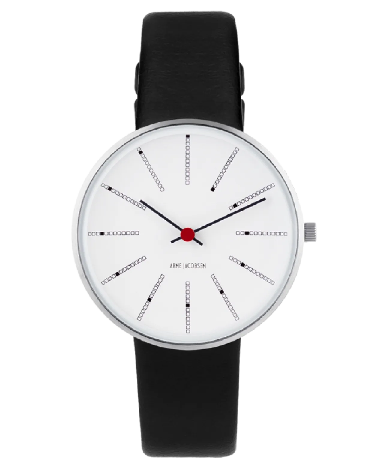 ARNE JACOBSEN BANKERS 34MM STÅL OG SORT LÆDER - 53101-1601