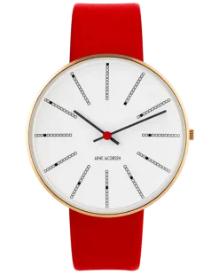 ARNE JACOBSEN UR BANKERS MED RØD LÆDERREM 40MM - 53108-2003G