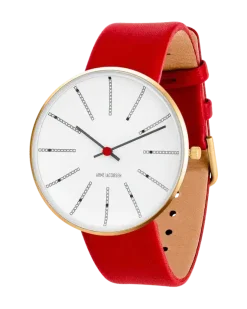 ARNE JACOBSEN UR BANKERS MED RØD LÆDERREM 40MM - 53108-2003G