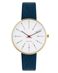 ARNE JACOBSEN UR BANKERS 34 MM MED NAVY BLÅ LÆDERREM - 53107-1604G
