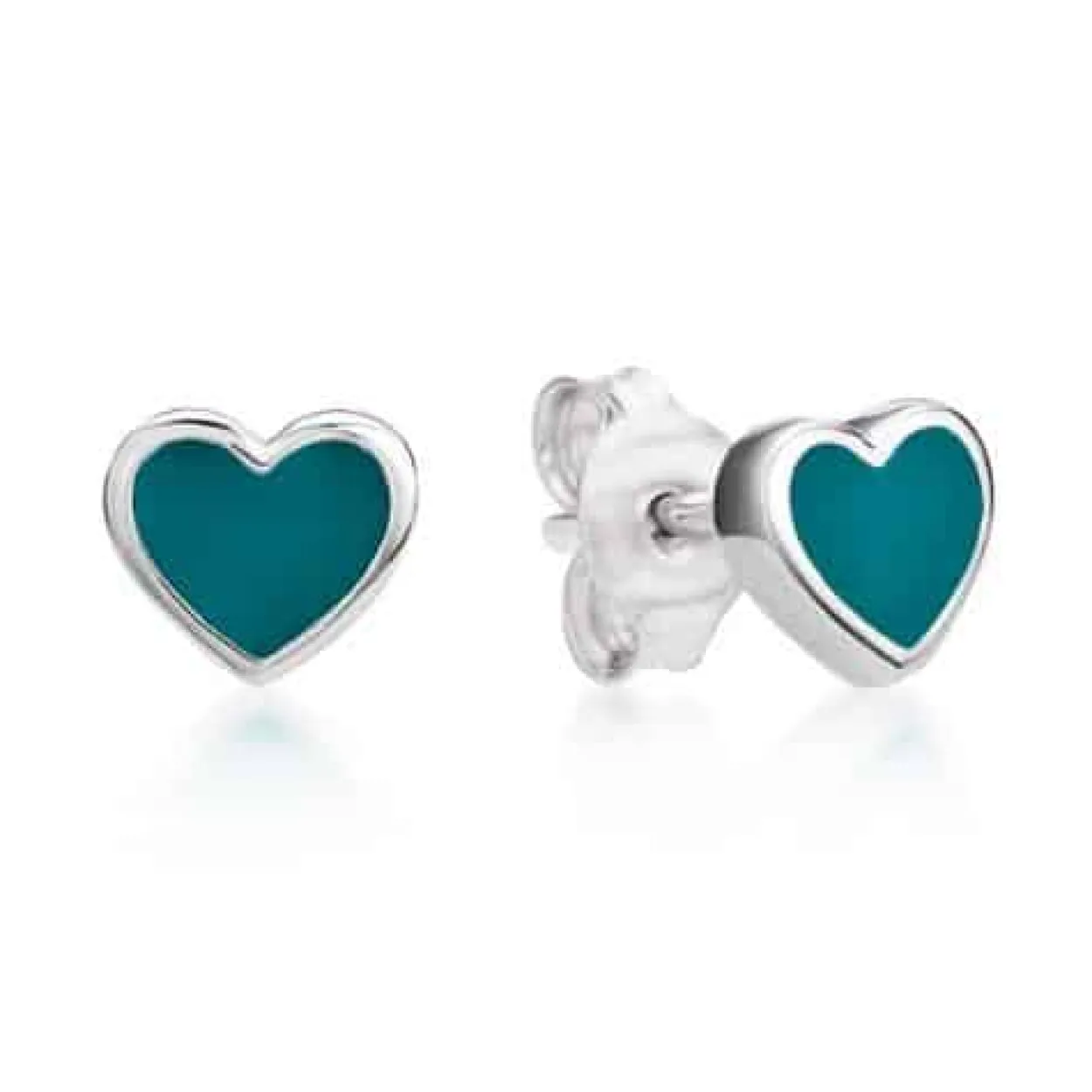 CHRISTOFFERSEN JEWELLERY ØRERINGE SØLV HJERTE MED TURKIS EMALJE - 3070858-8
