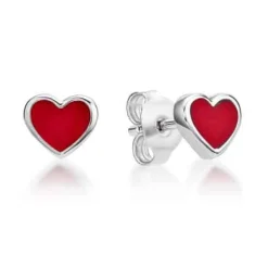 CHRISTOFFERSEN JEWELLERY ØRERINGE SØLV HJERTE MED RØD EMALJE - 3070858-4
