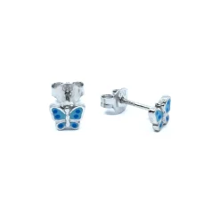 CHRISTOFFERSEN JEWELLERY ØRESTIK SOMMERFUGL I SØLV MED BLÅ EMALJE - 3070915-5