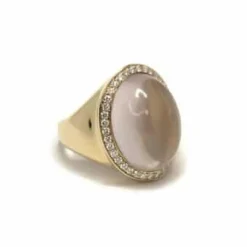 CHRISTOFFERSEN JEWELLERY RING 14 KARAT GULD MED ROSA KVARTS OG BRILLANTER - 5070583-58