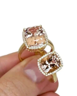 CHRISTOFFERSEN JEWELLERY ROSET RING 14 KARAT GULD MED MORGANIT OG 0,136 CARAT BRILLANTER - 5070956-53