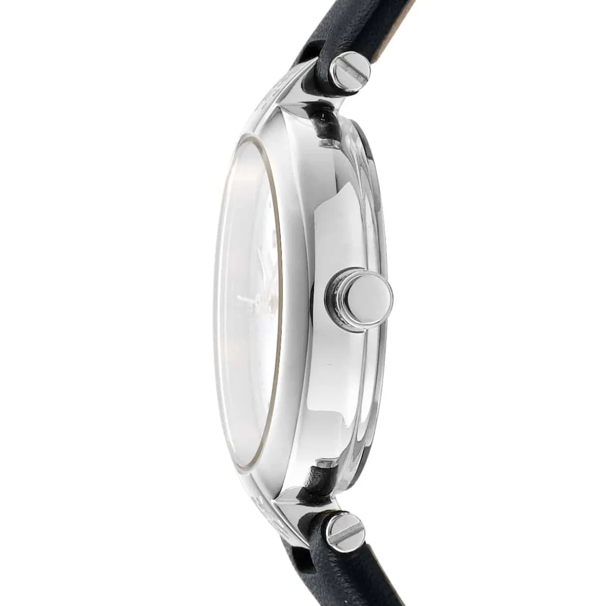 DKNY ESSENTIAL MINI UR DAME STÅL MED SORT LÆDERREM - DK1L043L0015