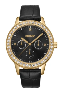 DKNY PARSONS MULTI GLITZ UR DAME MED SORT LÆDERREM - DK1L055L0025