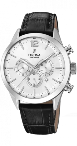 FESTINA HERRE UR STÅL CHRONOGRAF MED SORT LÆDERREM F20542/1