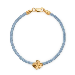 FLORA DANICA ARMBÅND BLÅT SILKESNOR FORGYLDT FIRKLØVER - FLC-SILK-BLUE-18-G