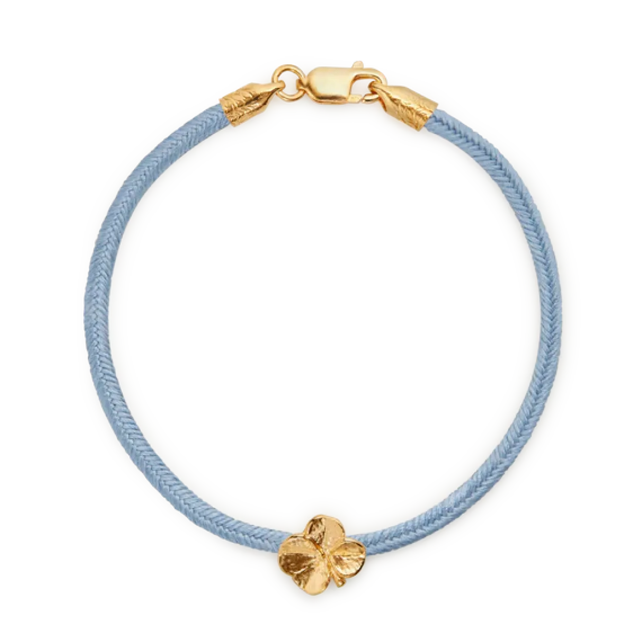FLORA DANICA ARMBÅND BLÅT SILKESNOR FORGYLDT FIRKLØVER - FLC-SILK-BLUE-18-G