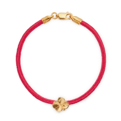 FLORA DANICA ARMBÅND RØDT SILKEBÅND MED FORGYLDT FIRKLØVER - FLC-SILK-RED-16-G