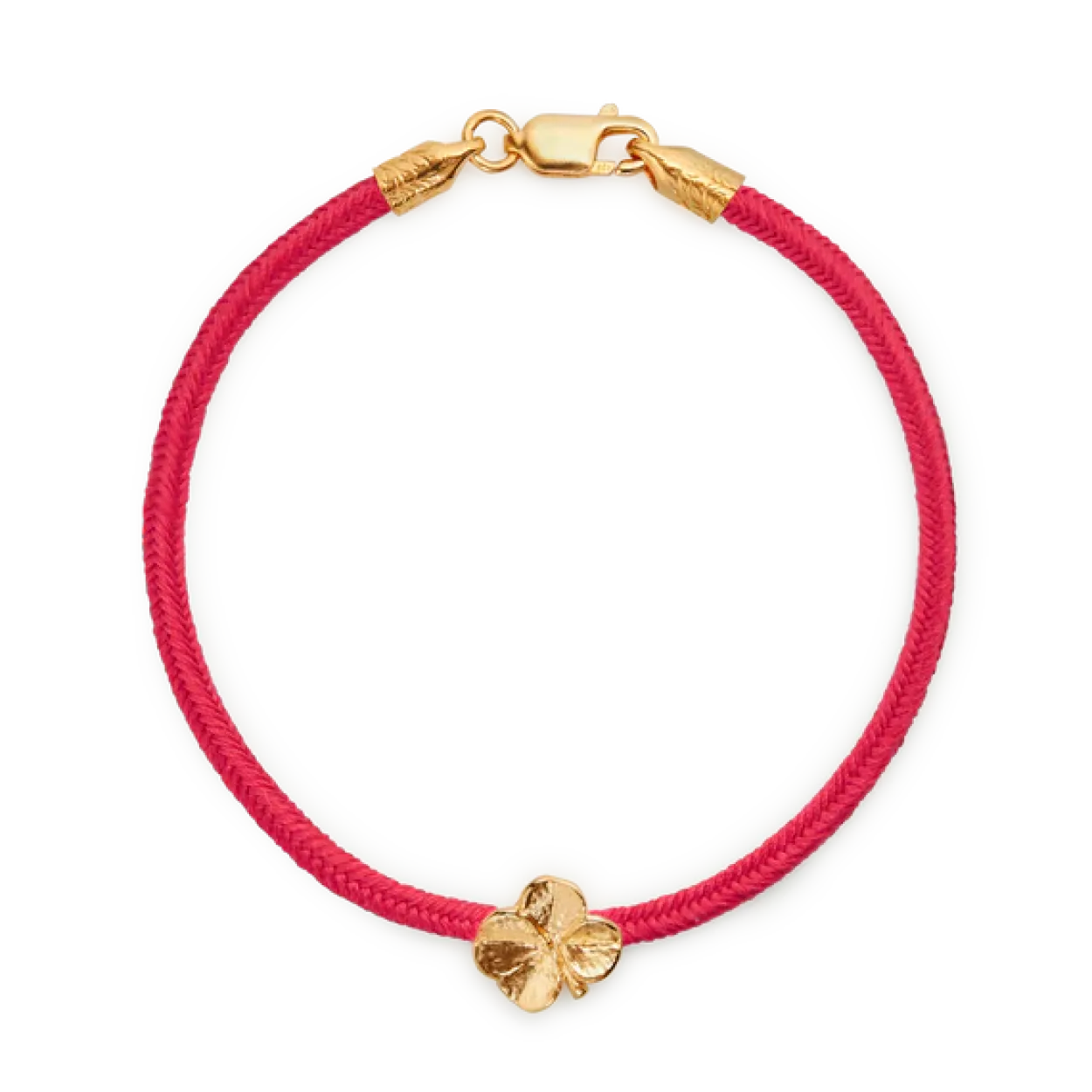 FLORA DANICA ARMBÅND RØDT SILKEBÅND MED FORGYLDT FIRKLØVER - FLC-SILK-RED-16-G