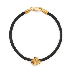 FLORA DANICA ARMBÅND SORT SILKE MED FORGYLDT FIRKLØVER - FLC-SILK-BLACK-16-G