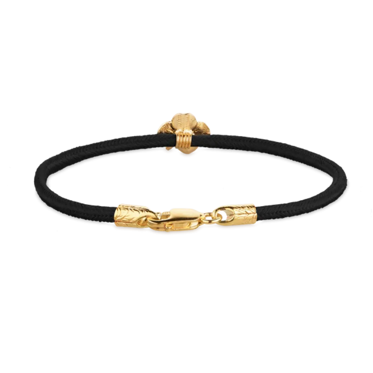 FLORA DANICA ARMBÅND SORT SILKE MED FORGYLDT FIRKLØVER - FLC-SILK-BLACK-16-G