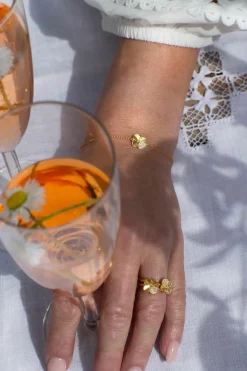 FLORA DANICA FIRKLØVER ARMBÅND PAVÉ FORGYLDT SØLV - FLC-BR-G-PAVE