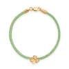 FLORA DANICA SILKE ARMBÅND LYSEGRØN MED FIRKLØVER 16,5 CM - FLC-SILK-LIGHTGREEN-16-G