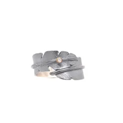 HEIRING FJER RING MELLEM MED BRILLANT I OXYDERET SØLV - 51-5-96BR/OX
