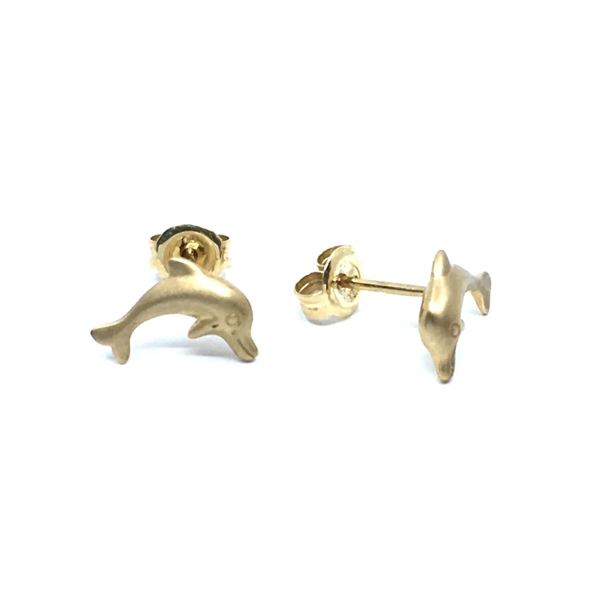 8 KARAT GULD ØRERINGE STIK MED MATERET DELFIN