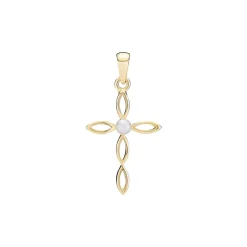 LUND COPENHAGEN VEDHÆNG KORS MED EN FERSKVANDSPERLE 8 KT GULD - 3061287-33
