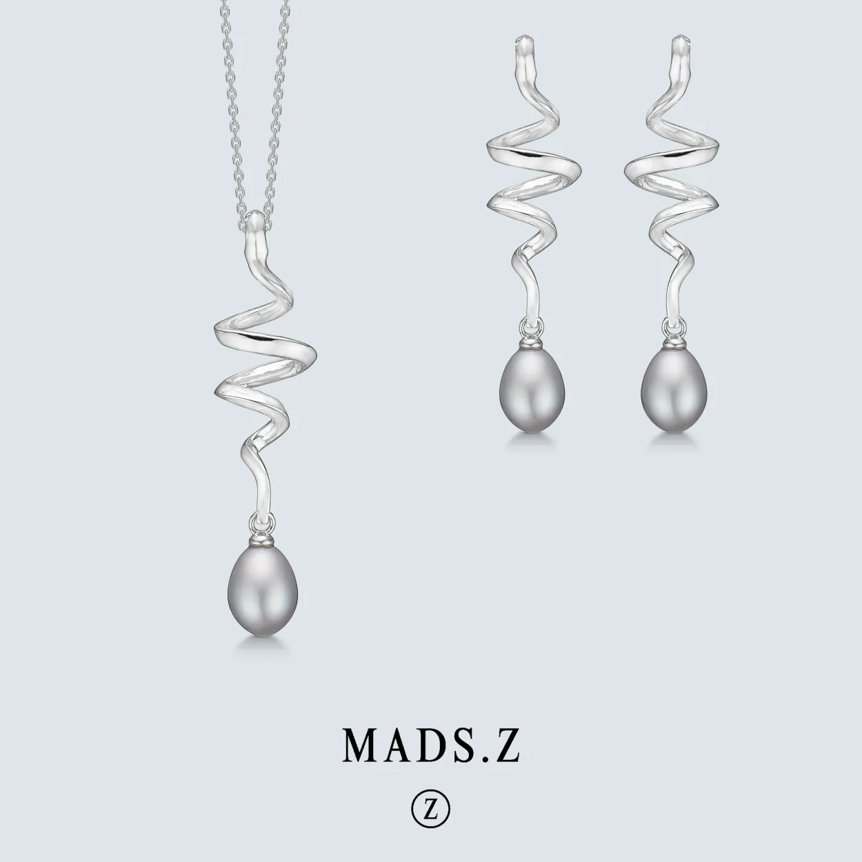 MADS Z SWIRL W. PEARL ØRERINGE SØLV SNOET MED PERLE - 2113086