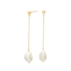 NORDAHL JEWELLERY FORGYLDT ØREHÆNGER KÆDE MED PERLE - 30490035900
