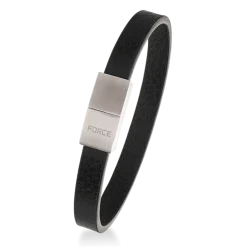 SCROUPLES FORCE HERRE ARMBÅND SORT LÆDER MED STÅL LÅS- 03071,21