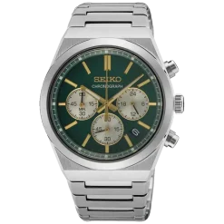 SEIKO UR HR CHRONOGRAF GØRN SKIVE MED LÆNKE - SSB461P1