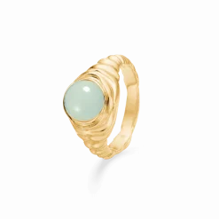 STUDIO Z ENDLESS WAVES SØLV FORGYLDT RING MED GRØN STEN - 7247913