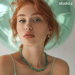 STUDIO Z OCEAN AURA SØLV FORGYLDT HALSKÆDE MED CHROM DIOPSID - 7226893